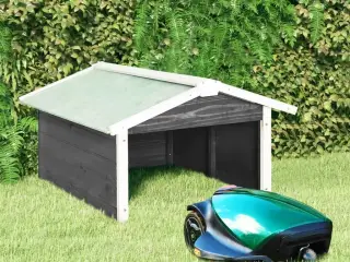 Skur til robotplæneklipper 72x87x50 cm fyrretræ grå og hvid