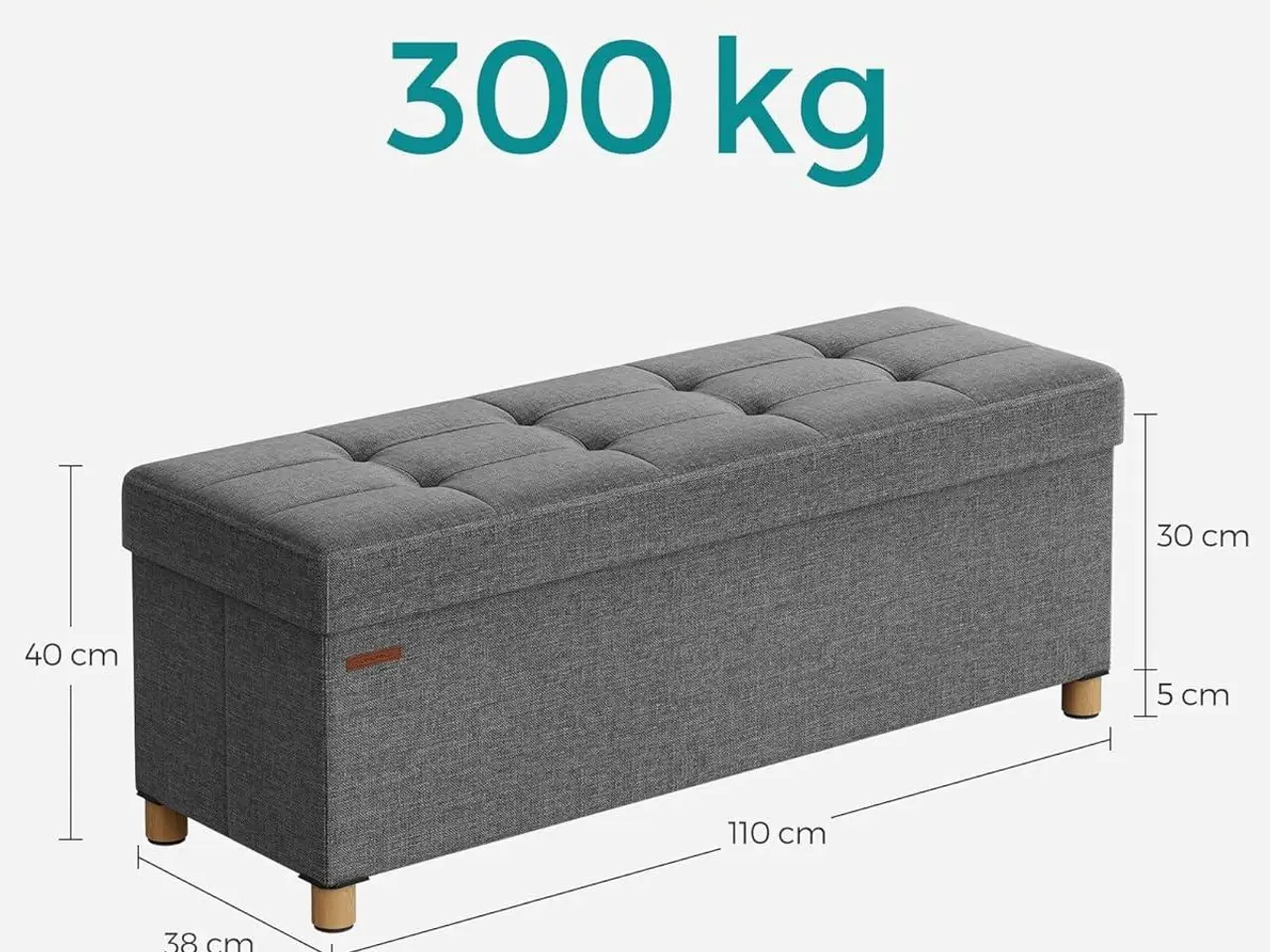 Billede 3 - Opbevaringsbænk med låg puf 112 l, 38 × 110 × 40 cm, skifergrå
