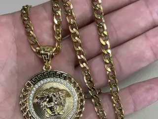 Goldfilled panserkæde med Versace vedhæng 