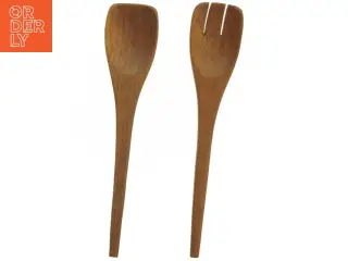 Sæt med salatbestik af teaktræ (str. 31x6,5 cm)