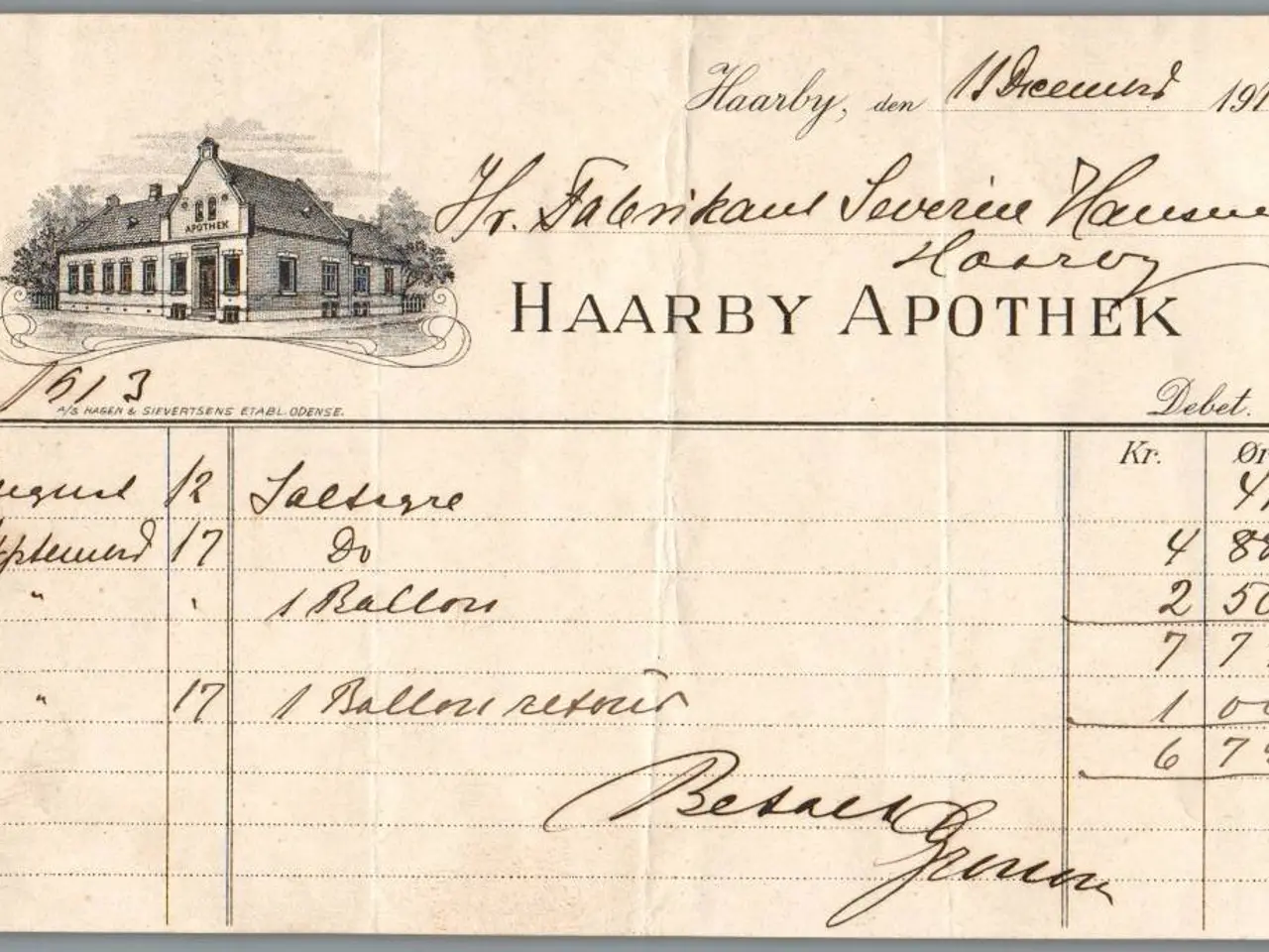 Billede 1 - Recept - Haarby Apotek - 11 - 12 - 1913