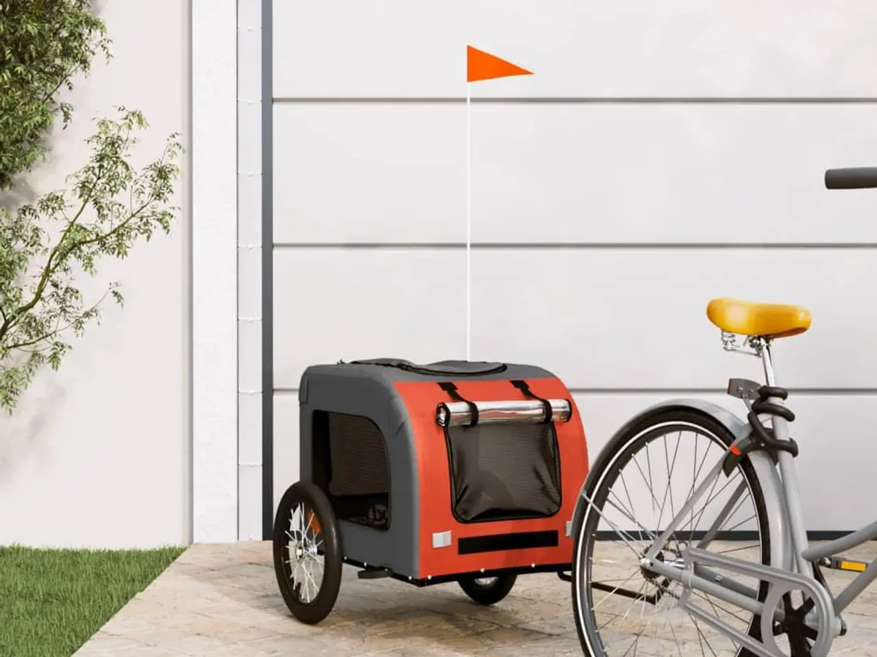 Billede 1 - Cykeltrailer til kæledyr oxfordstof og jern orange og grå