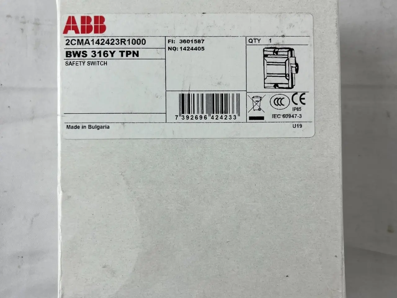 Billede 4 - ABB BWS 316Y TPN Enclosed Safety kontakt 3-Pole