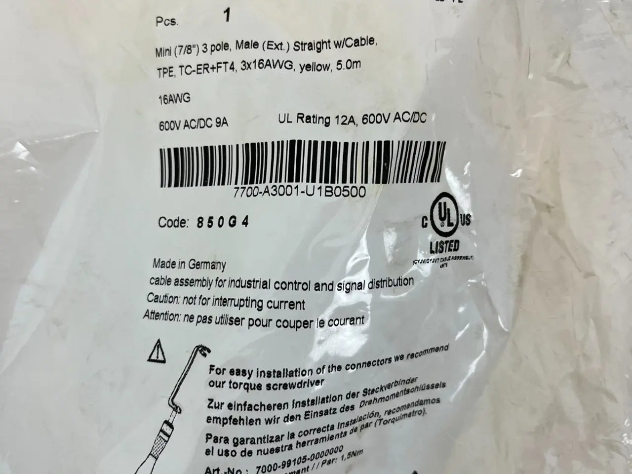 Billede 3 - Murrelektronik 7700-A3001-U1B0500 7/8" 3-Pole Male