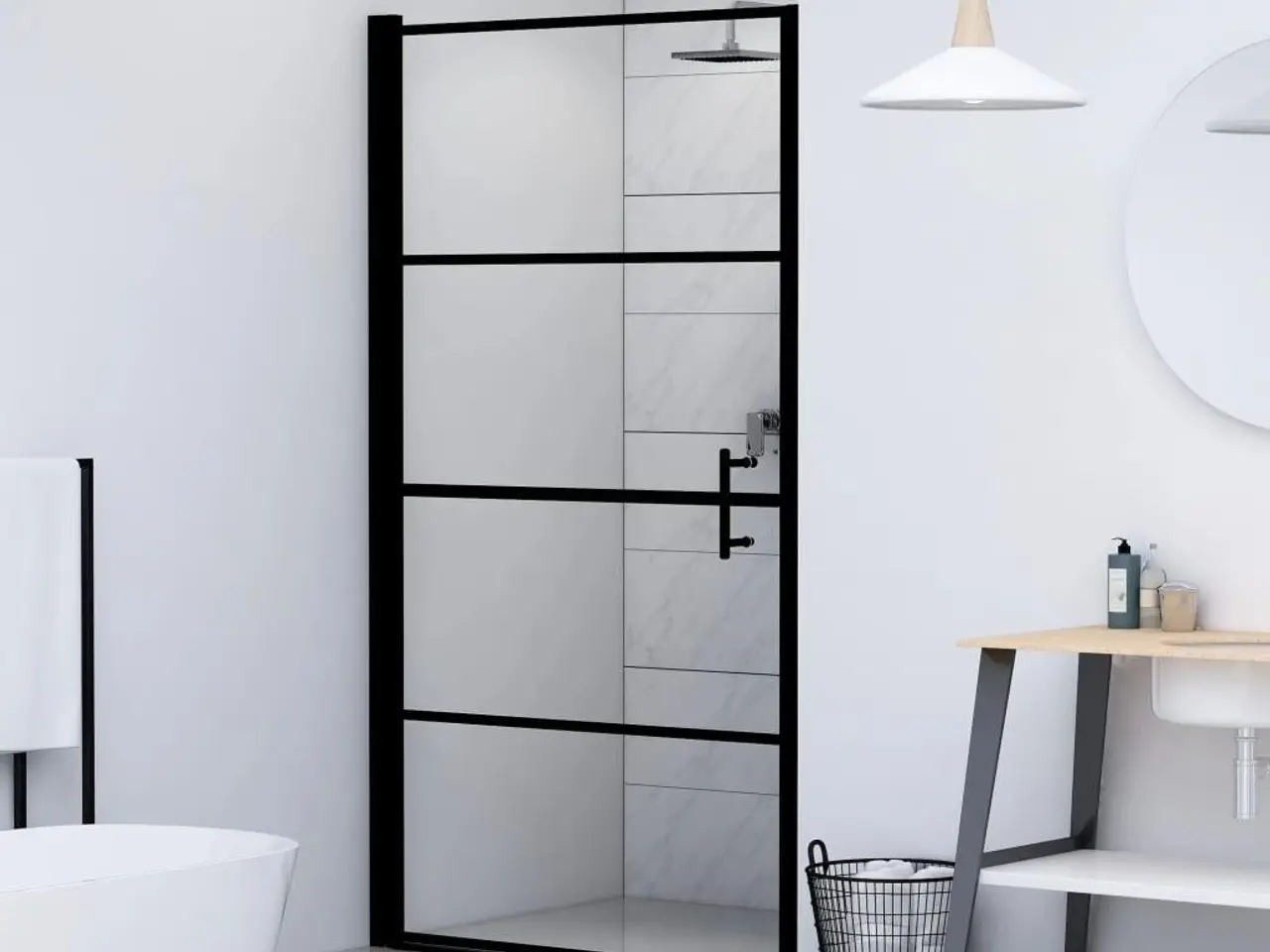 Billede 3 - Brusedør 81 x 195 cm i hærdet glas - sort profil