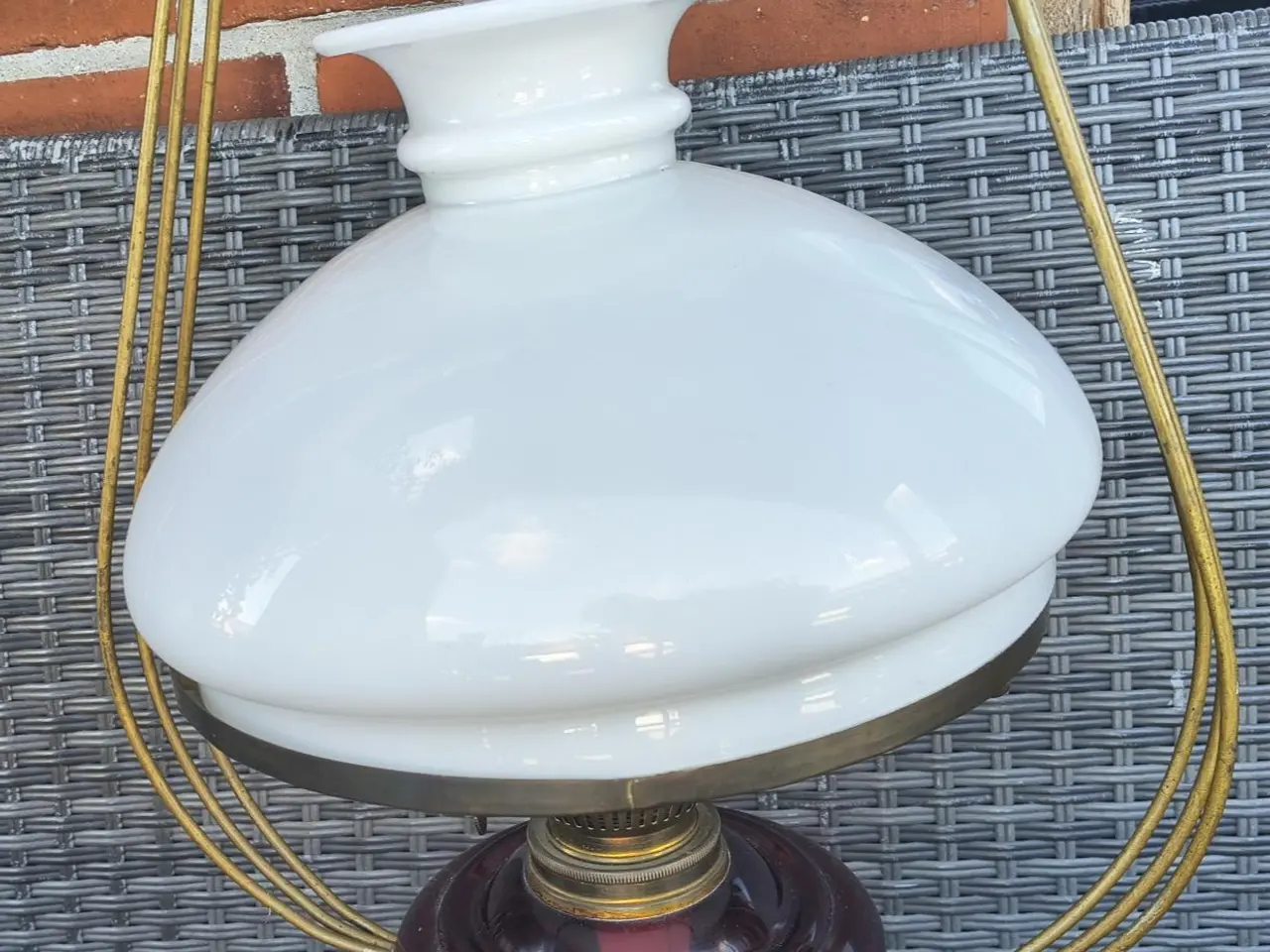 Billede 3 - ANTIK OLIE LOFTLAMPE, 75 CM, I FLOT STAND
