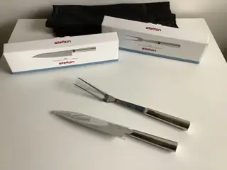 Nyt Stelton knivsæt med kokkekniv og stegegaffel