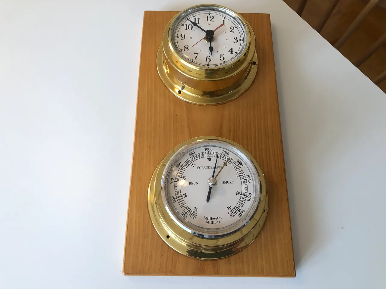 Billede 1 - Fint sæt skibsur og barometer i messing