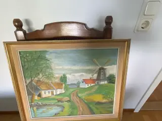 Uidentificeret kunstner – oliemaleri med møllemoti