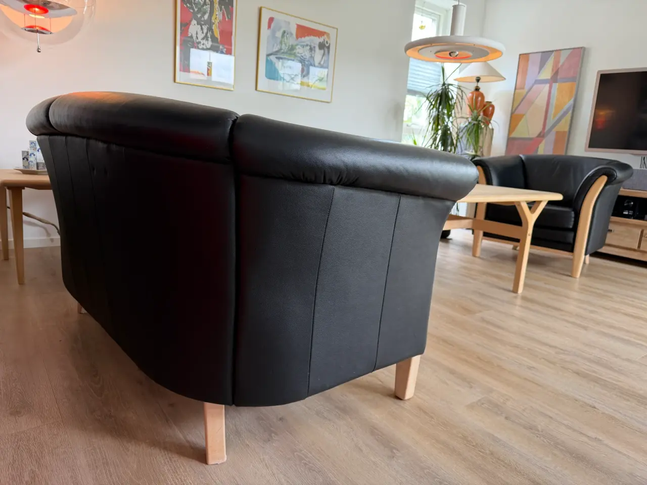 Billede 5 - Sort lædersofa sæt med 3 pers, 2 pers og lænestol