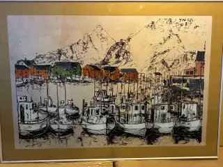 Fiskerleje indrammet kunsttryk