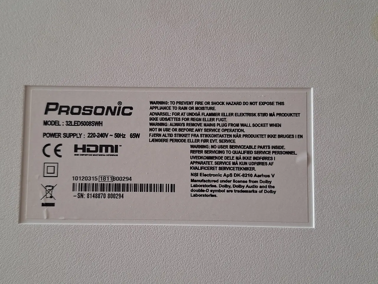 Billede 4 - 32" Prosonic. Hvid fladskærms tv