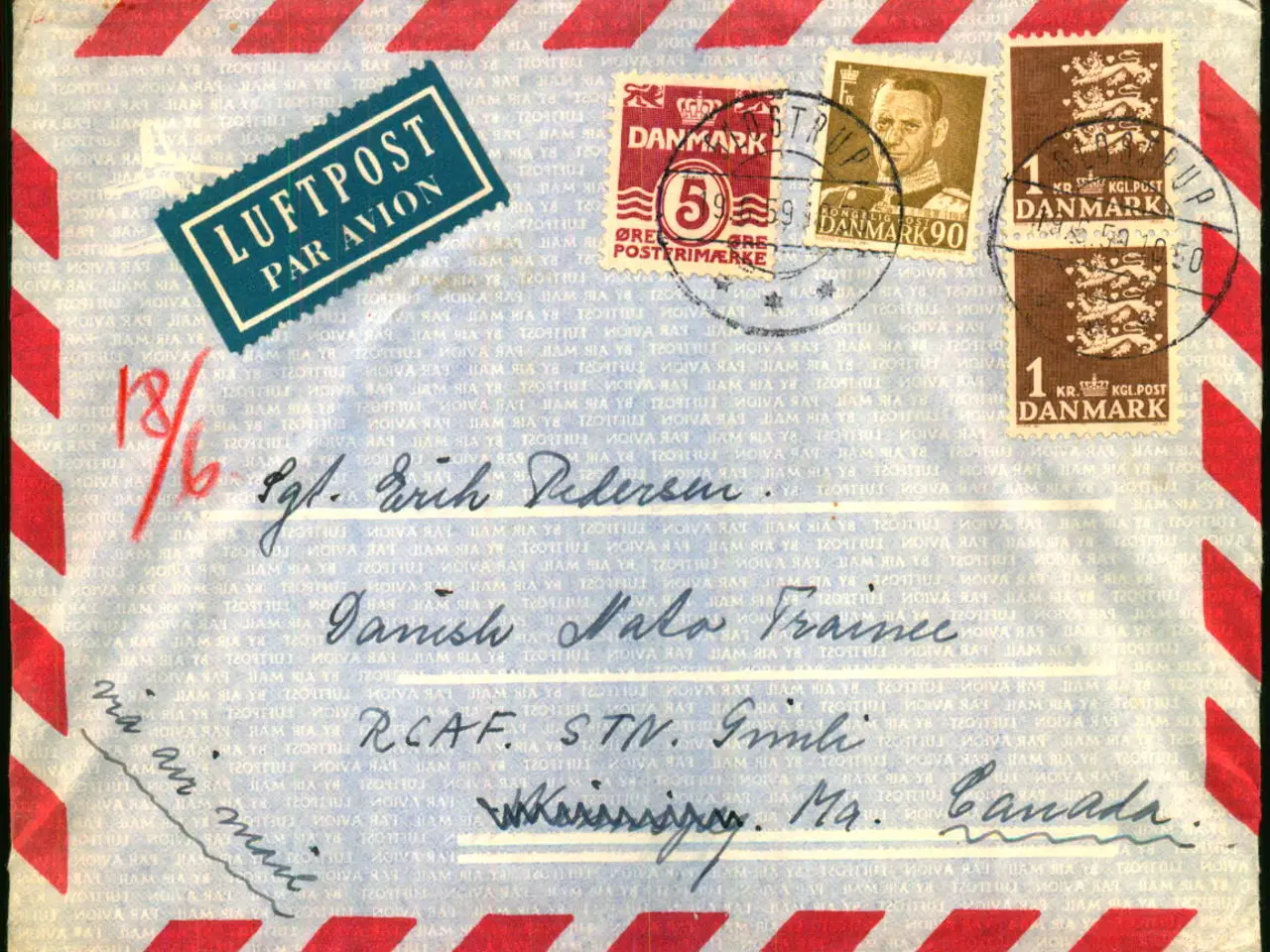 Billede 1 - Luftpost Brev fra Danmark til Danish Nato Trainee - Canada - 19 - 6 - 59 - Med indhold.