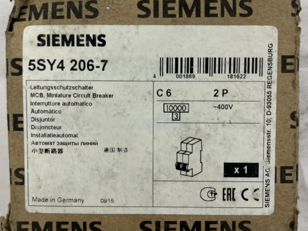 Billede 1 - Siemens 5SY4 206-7 MCB Miniature automatsikring 2P