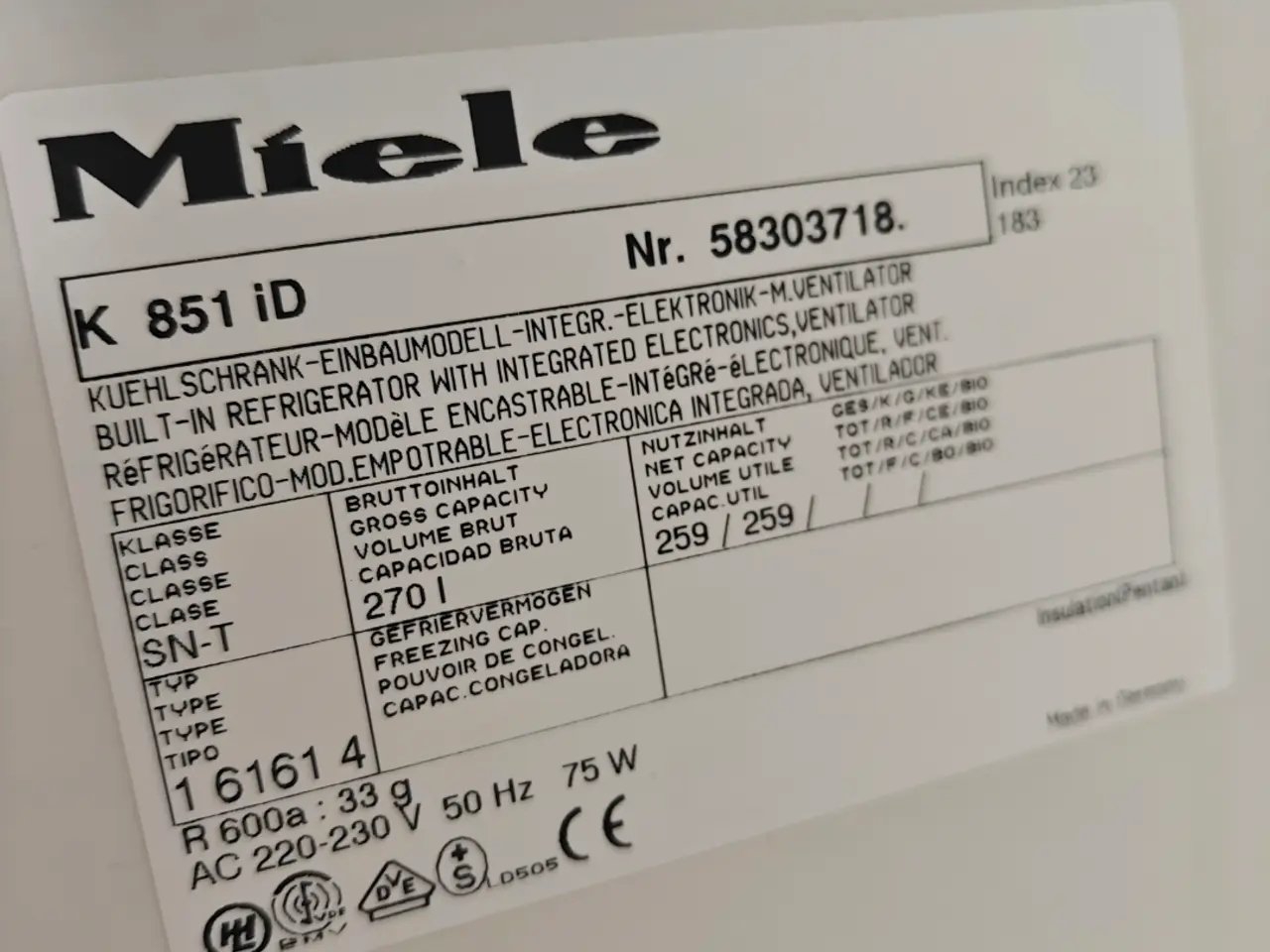 Billede 2 - Miele K851 ID defekt 