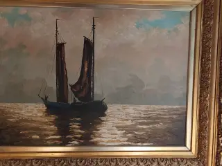 Hollandsk oliemaleri af skib