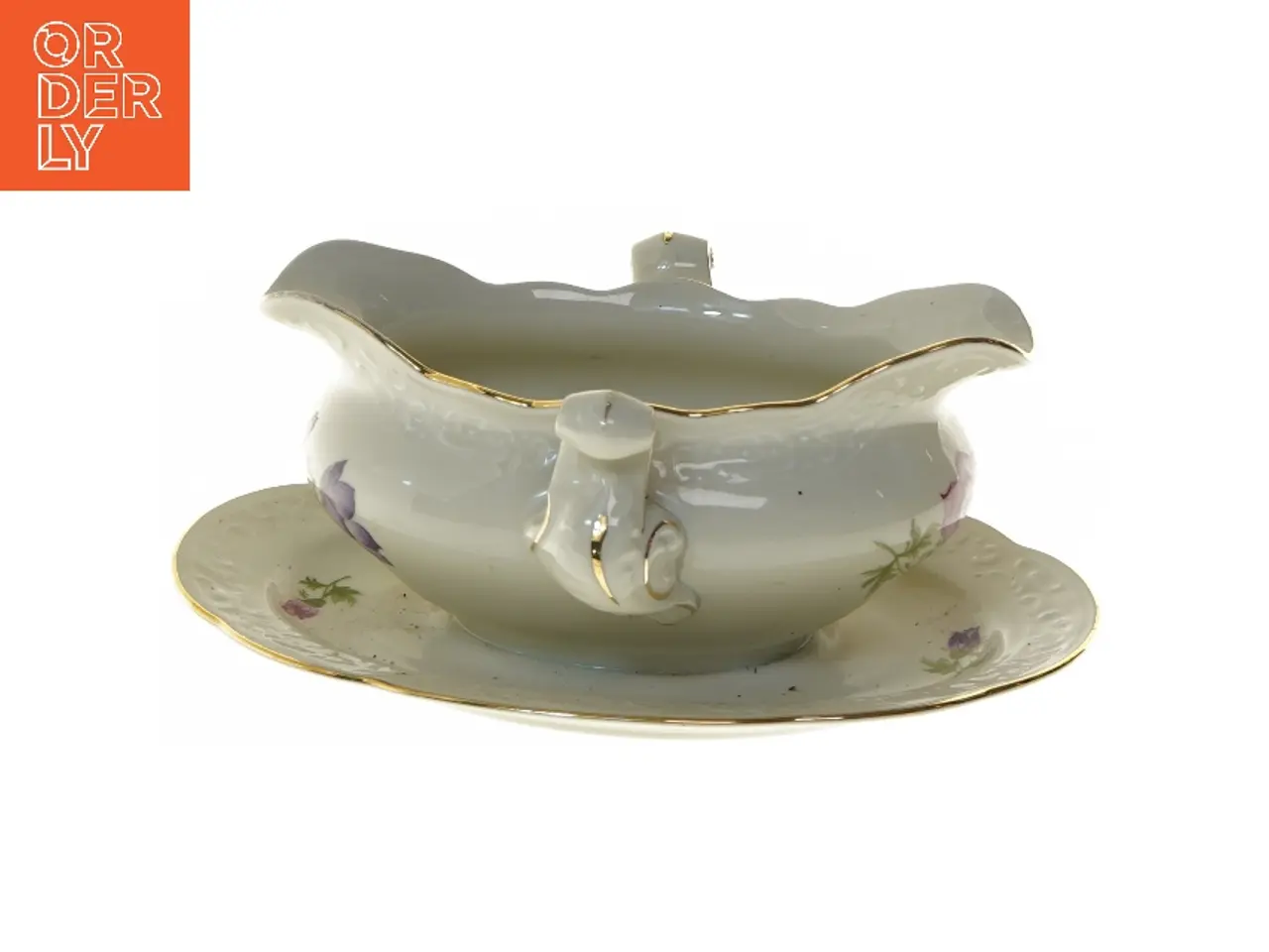 Billede 1 - Porcelænssovseskål med guldkanter (str. 24 cm)