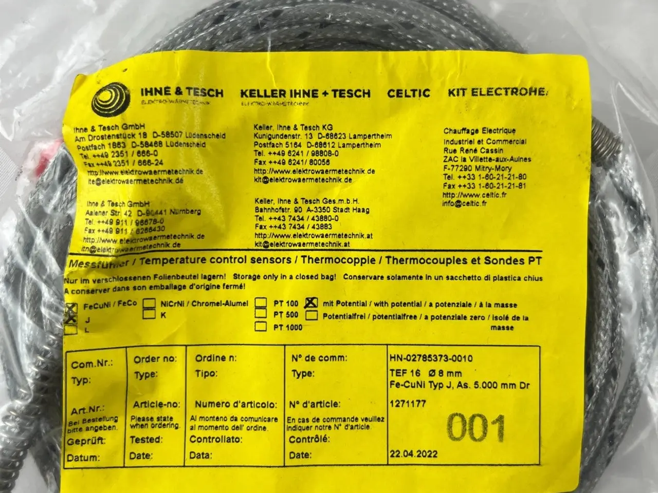 Billede 4 - Ihne & Tesch TEF 16 Thermocouple Sensor 8 mm Type