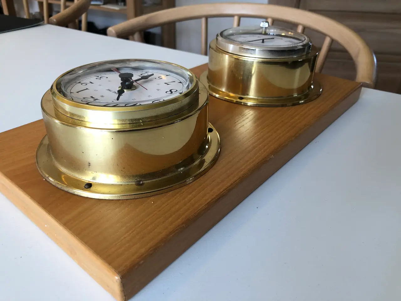 Billede 7 - Fint sæt skibsur og barometer i messing