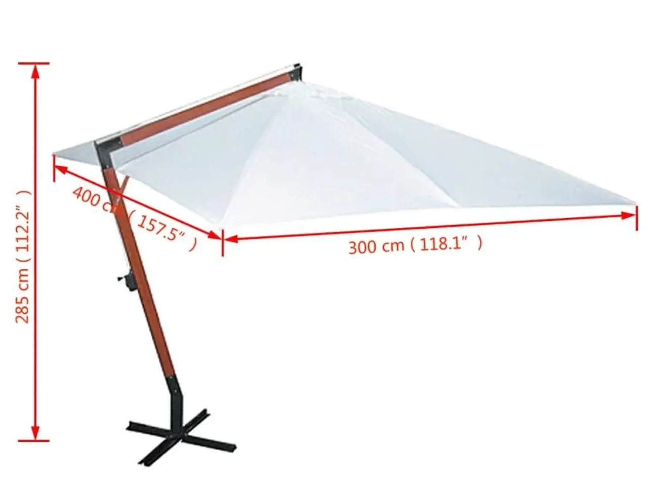 Billede 6 - Hængeparasol 300 × 400 cm - hvid polyester med træstativ