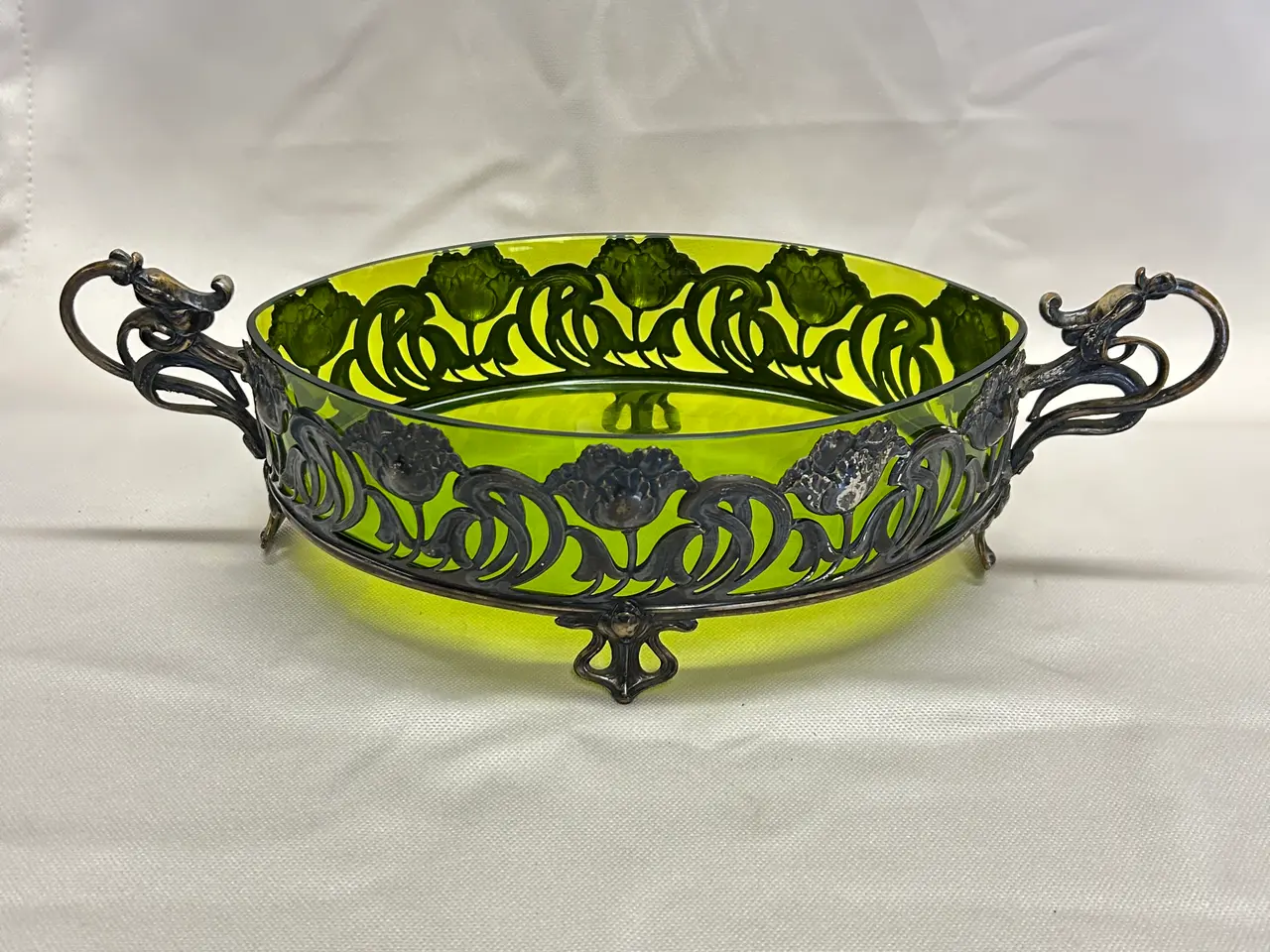 Billede 1 - Art Nouveau (Jugendstil) opsats med grøn glas.