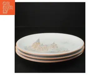 Porcelæns tallerkener fra Mads Stage med Rosenborg slot motiv fra Rosenborg (str. 3 stk Ø 25,5 cm)