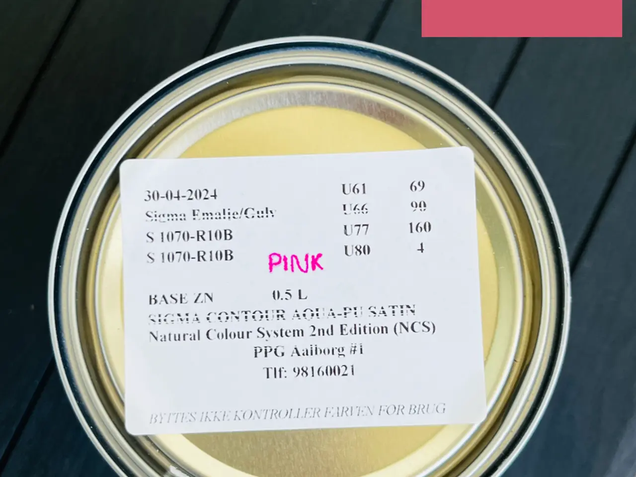 Billede 2 - NY! Pink maling, Sigma Contour Aqua-PU Satin 0,5 L