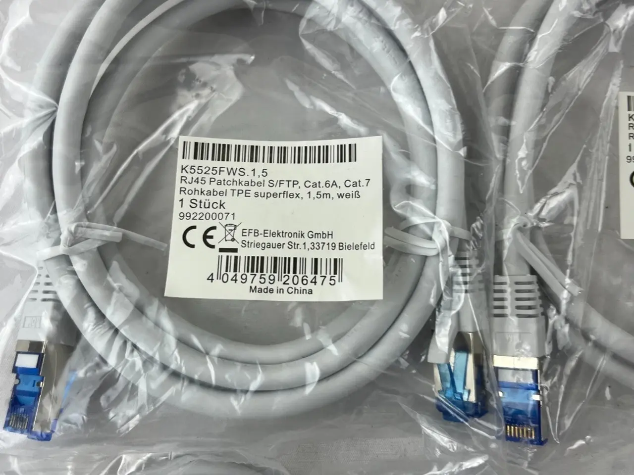 Billede 4 - 4x EFB K5525FWS Cat.6A S/FTP Patch kabel 1.5m 10