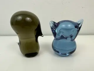 2 stk. svensk kunstglas, dyr (fugl + ugle)