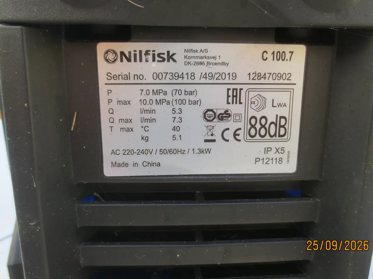 Billede 4 - 1 stk Nilfisk Model C100.7 Højtryksrenser