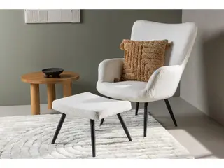 Como Elegant Como Lænestol med Fodskammel - Hvid Boucle