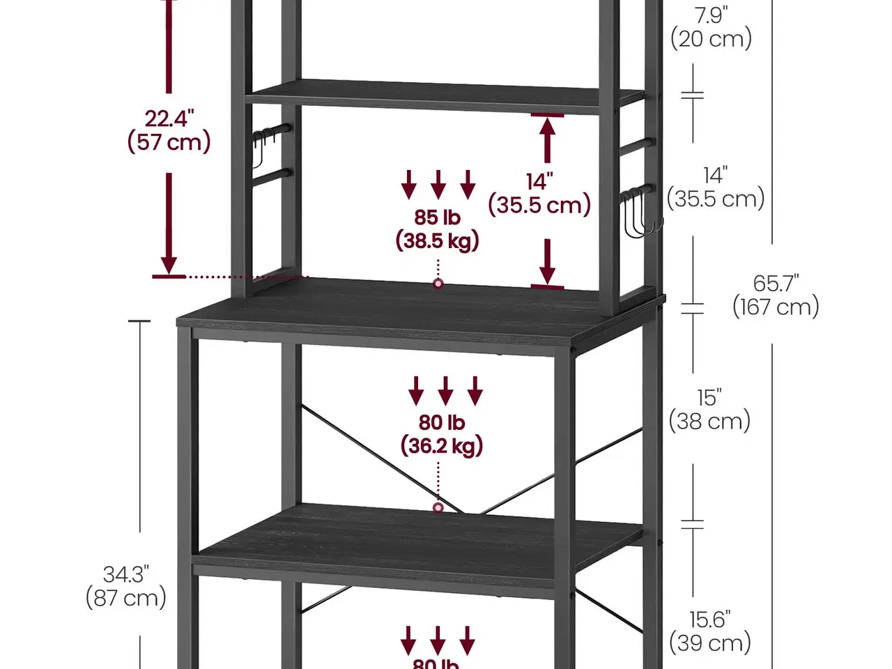 Billede 7 - Køkkenreol med 6 hylder og 6 kroge - kulgrå/sort
