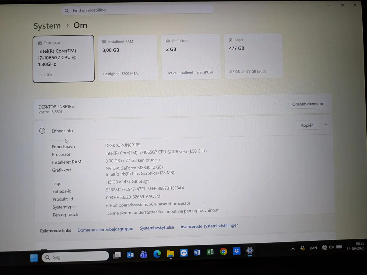 Billede 3 - Dell Vostro 5501 – i7, 8 GB RAM, GeForce MX330