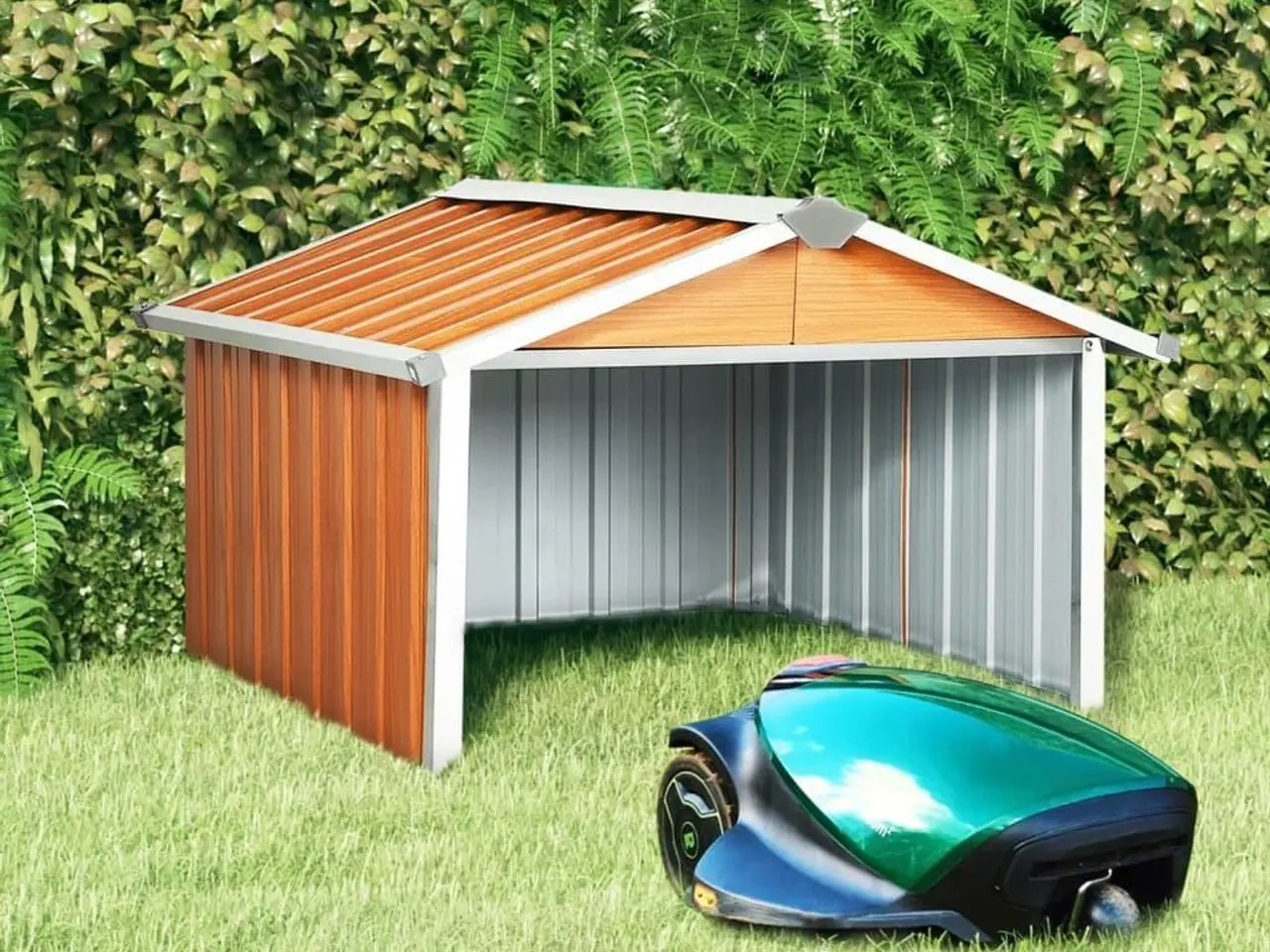 Billede 1 - Garage til robotplæneklipper 92x97x63 cm galvaniseret stål brun