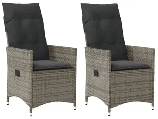 Havelænestole 2 stk. med hynder - polyrattan, grå, lænefunktion