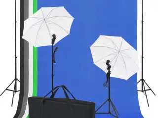 Fotostudieudstyr: 5 farvede kulisser og 2 paraplyer