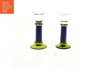 Glasstagestik i blå og grøn (str. 17 x 8 cm)