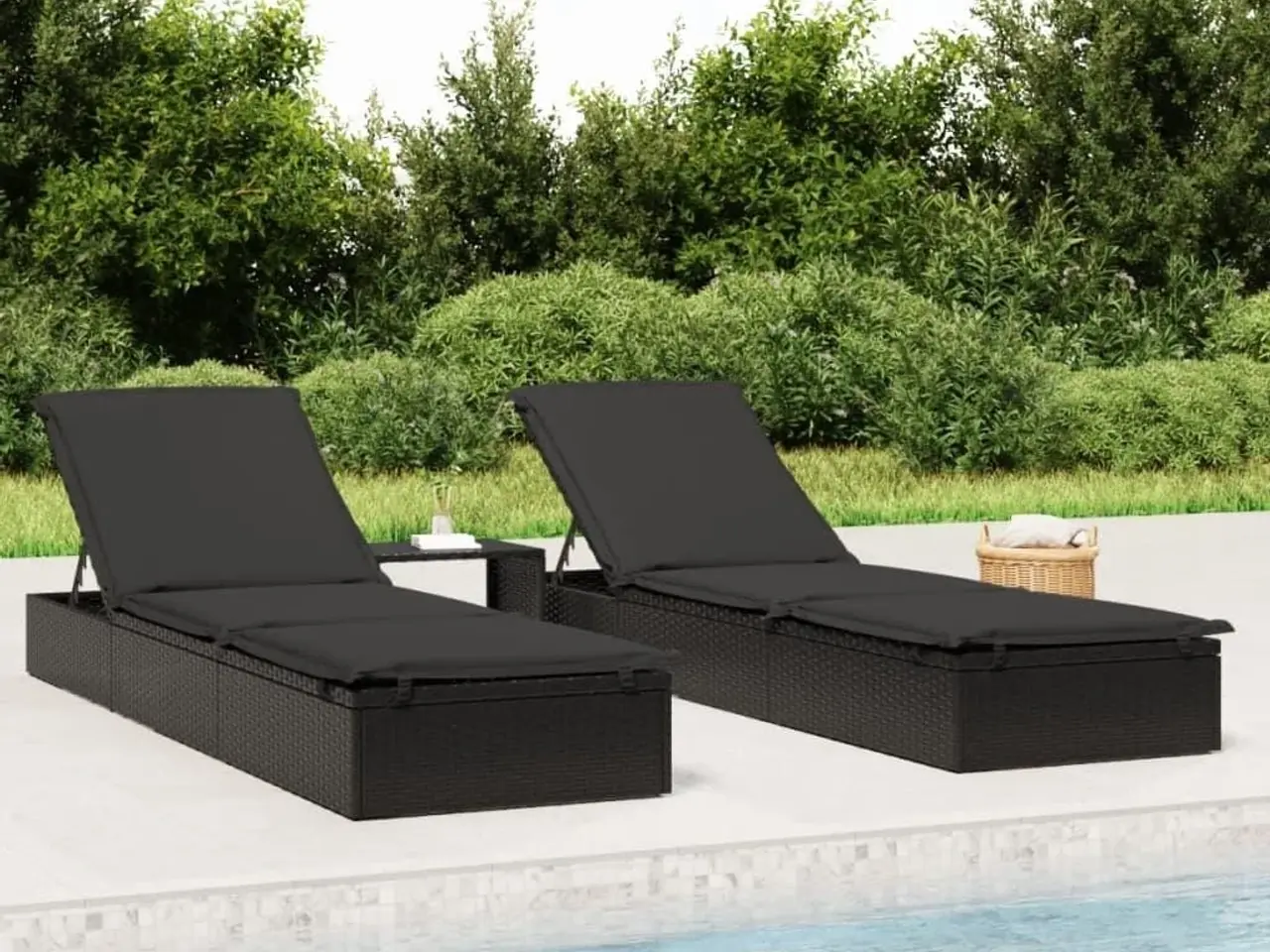 Billede 1 - Liggestol med hynde 201 x 55 x 62 cm i polyrattan sort