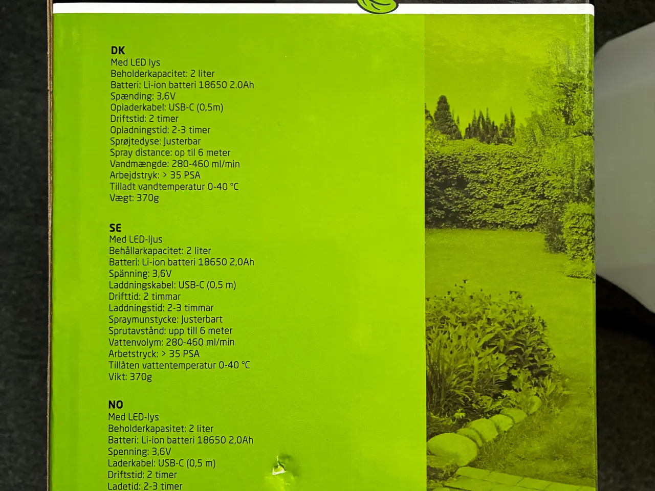 Billede 2 - Garden elektrisk sprayflaske 2 liter grøn/hvid