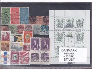 Danmark Samling - 1 Miniark + 25 Stk. Stemplet/Ustemplet