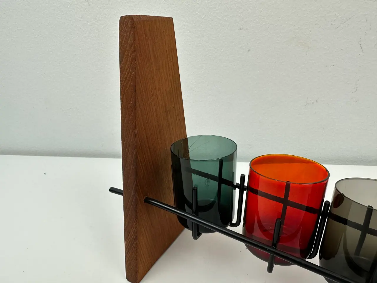 Billede 3 - Retro barsæt i teak og farvet glas