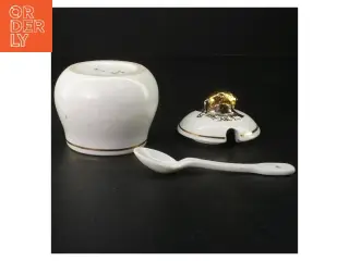 Porcelænssukkerskål med løgformet låg og ske