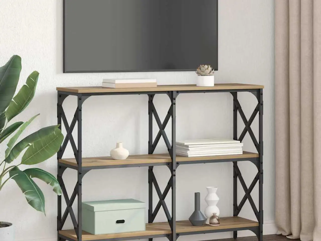Billede 4 - Konsolbord i konstrueret træ - artisan egetræ, 100 × 28 × 80,5 cm