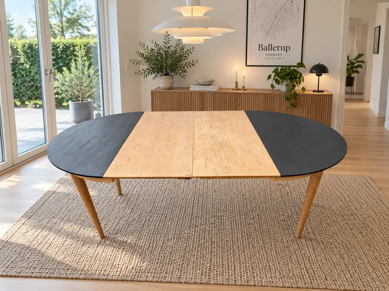 Billede 5 - Dansk design spisebord i egetræ – Ø115 cm + 3 till
