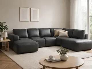 Hjort Knudsen Aarhus U sofa med open end venstrevendt sort semianilin læder