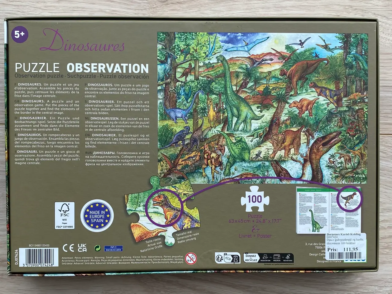 Billede 2 - Djeco Observation Puzzle / Dinosaurer 100 Store