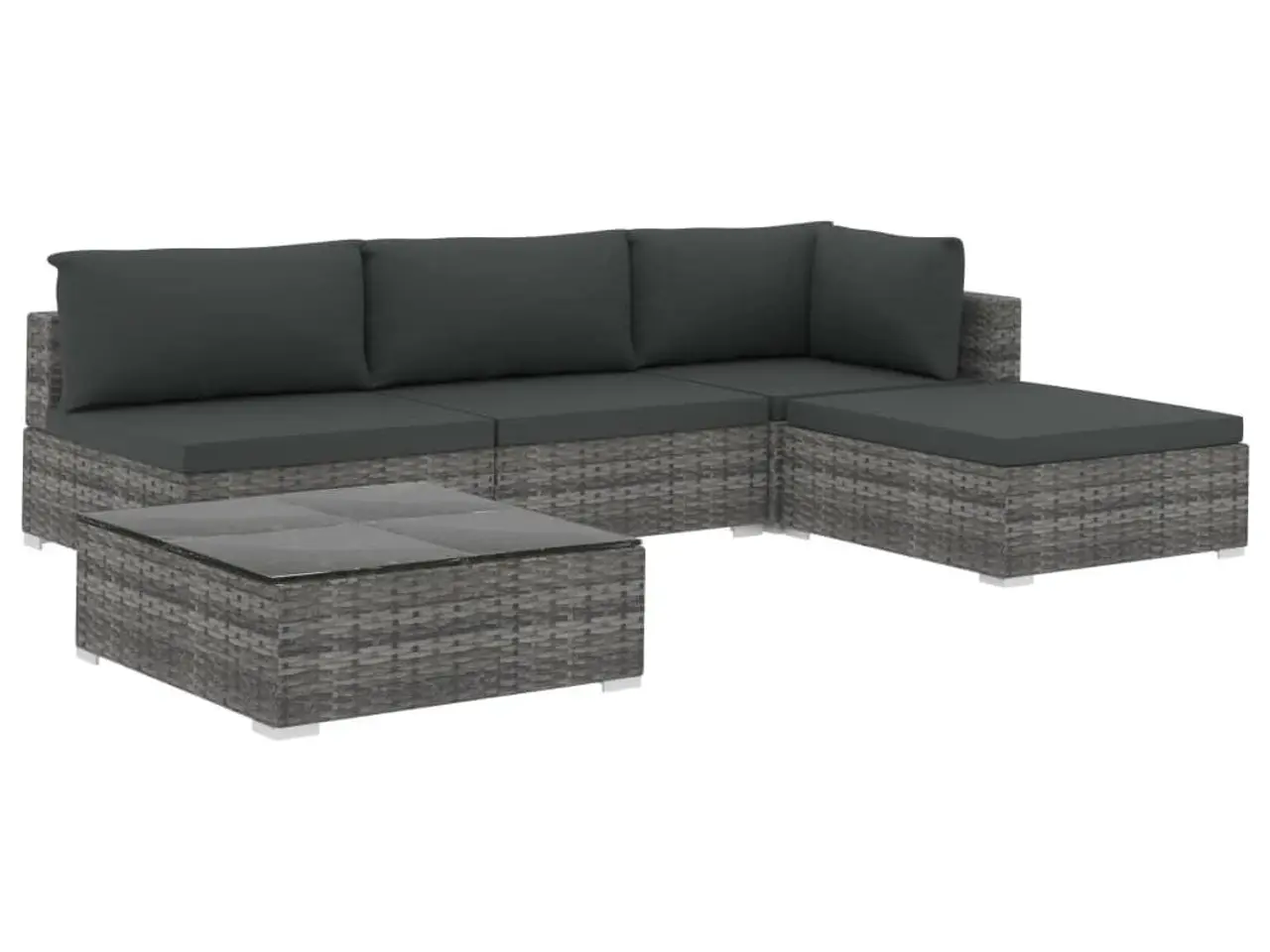 Billede 2 - Loungesæt til haven 5 dele med hynder polyrattan grå