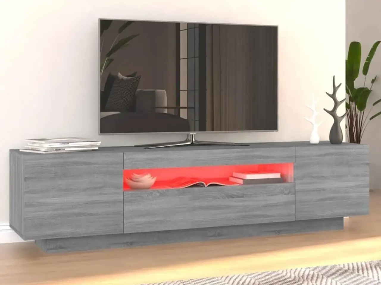 Billede 4 - TV-bord med LED-lys 160 x 35 x 40 cm - grå sonoma-eg