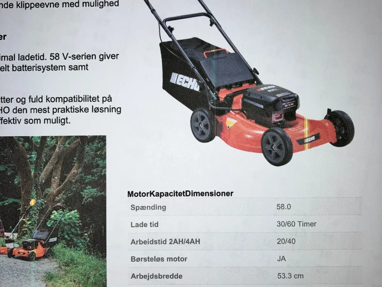 Billede 2 - ECHO Aku-plæneklipper 53 cm