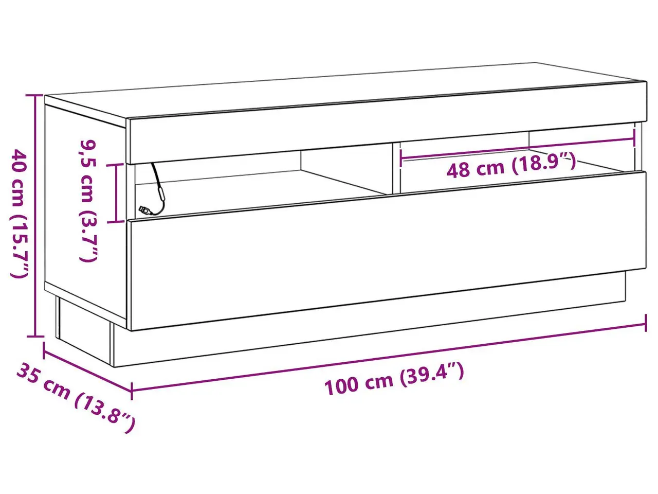 Billede 12 - TV-bord i sort eg 100 × 35 × 40 cm - konstrueret træ med LED
